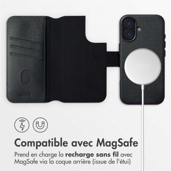 Accezz Étui de télephone portefeuille en cuir 2-en-1 avec MagSafe Apple iPhone 16 - Onyx Black