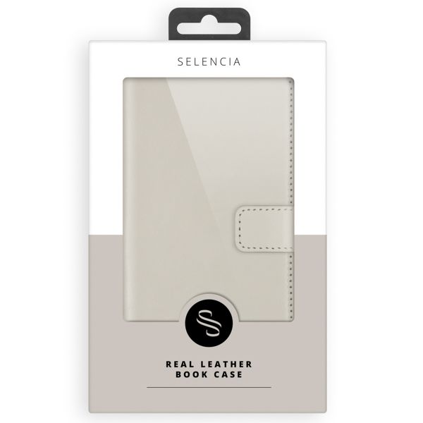 Selencia Étui portefeuille en cuir véritable Samsung Galaxy S25 - Greige