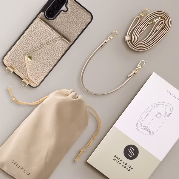 Selencia Coque de télephone Sera avec cordon et porte-cartes enveloppe Samsung Galaxy A18 / A17 / A26 - Champagne