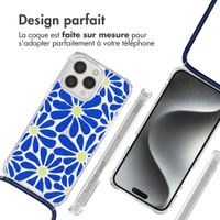 imoshion Coque Design avec cordon Apple iPhone 15 Pro Max - Cobalt Blue Flowers Connect
