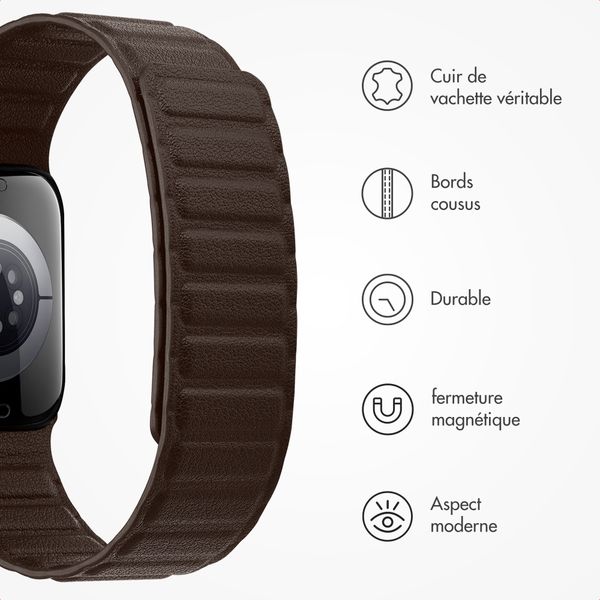 Accezz Bracelet en cuir véritable magnétique Apple Watch | 38/40/41/42 mm - Chocolate Brown