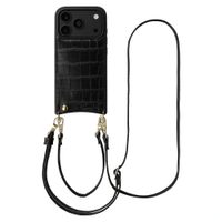 Selencia Coque de télephone Nova Croco avec cordon et porte-cartes Apple iPhone 18 Pro Max / 17 Pro Max - Noir