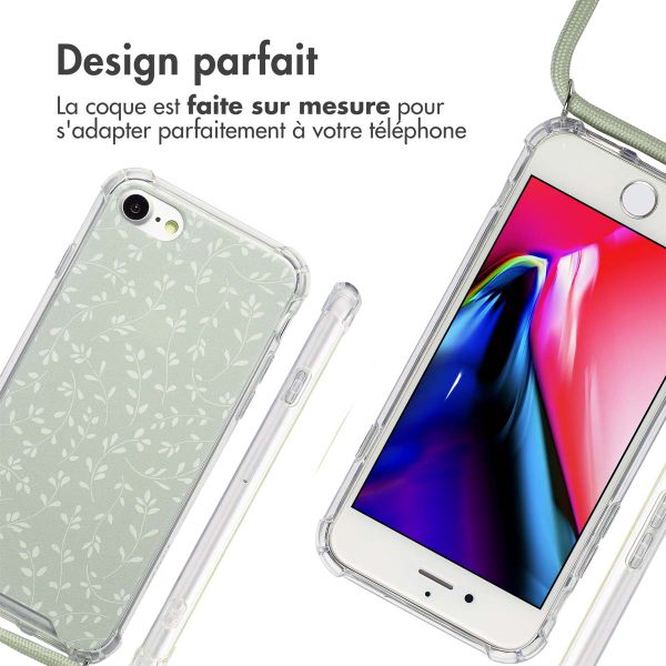 imoshion Coque Design avec cordon Apple iPhone SE (2022 / 2020) / 8 / 7 - Smoke Green Flowers