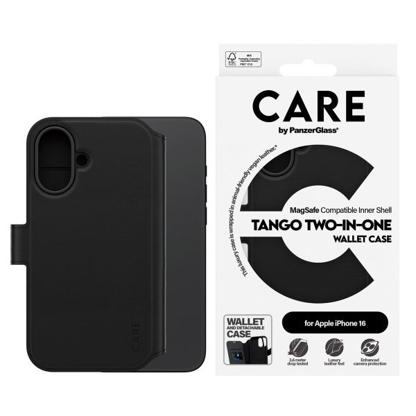 CARE by PanzerGlass Étui de télephone portefeuille Tango 2 en 1 avec MagSafe Apple iPhone 16 - Black