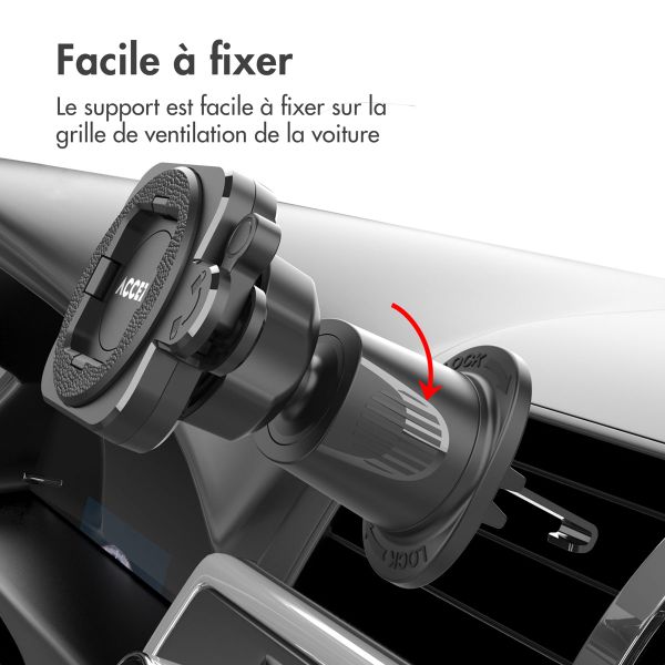 Accezz EasyLock Support de téléphone de voiture - Avec coque Apple iPhone 14 Pro - Grille de ventilation - Rotation à 360 degrés - Noir
