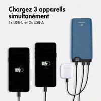 imoshion Batterie externe 20 000 mAh - Chargeur rapide 22,5 W - USB-C / USB-A - Bleu