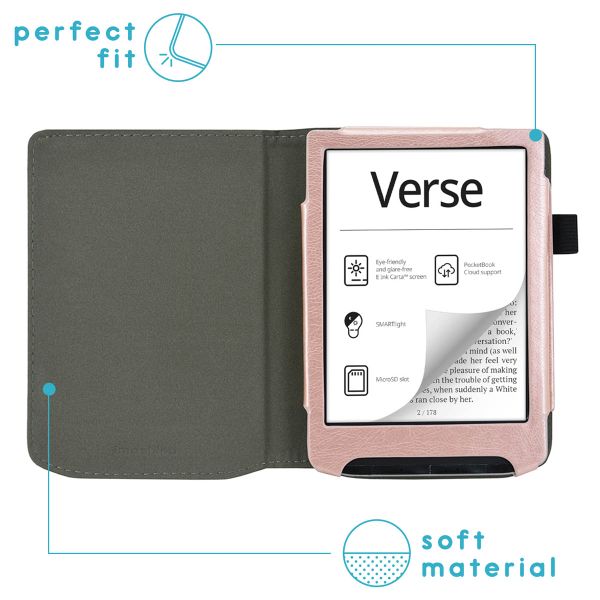 imoshion Étui de liseuse portefeuille en cuir végan Pocketbook Verse / Verse Pro / Verse Pro Color / Vivlio Light / Light HD - Rose Doré