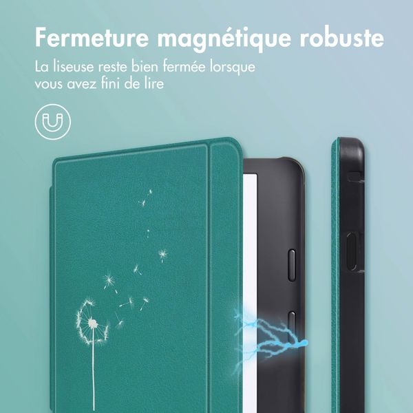 imoshion Design Slim Hard Sleepcover avec support Kobo Libra 2 / Tolino Vision 6 - Green Dandelion