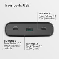 imoshion Powerbank 20 000 mAh - Quick Charge et Power Delivery - 100W - Noir