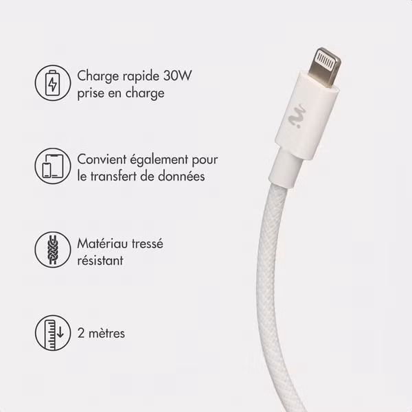 imoshion Câble USB-C vers Lightning Tressé 30 W - 1 mètre - Blanc