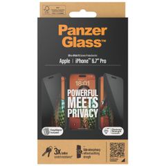 PanzerGlass Protection d'écran Privacy Ultra-Wide Fit Anti-bactérienne avec applicateur Apple iPhone 15 Pro Max