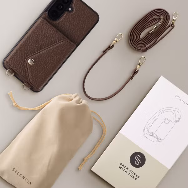 Selencia Coque de télephone Sera avec cordon et porte-cartes enveloppe Samsung Galaxy A18 / A17 / A26 - Chocolate Brown
