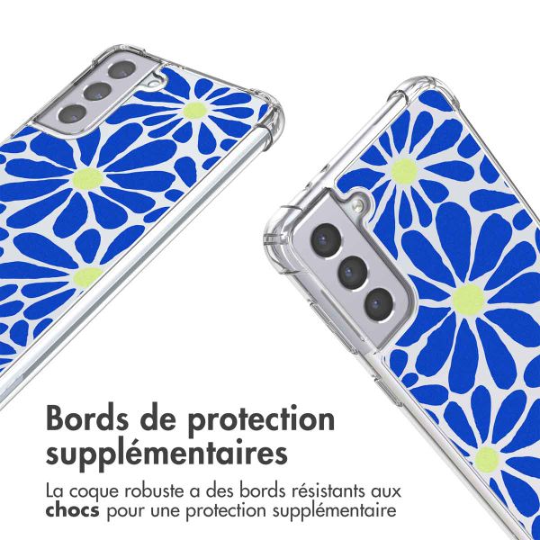 imoshion Coque Design avec cordon Samsung Galaxy S21 - Cobalt Blue Flowers Connect