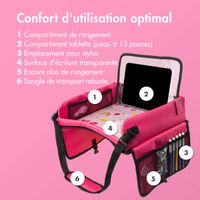 imoshion Table de voyage - Support de tablette voiture - 7 compartiments de rangement - Inclus 2 coloriages - Rose