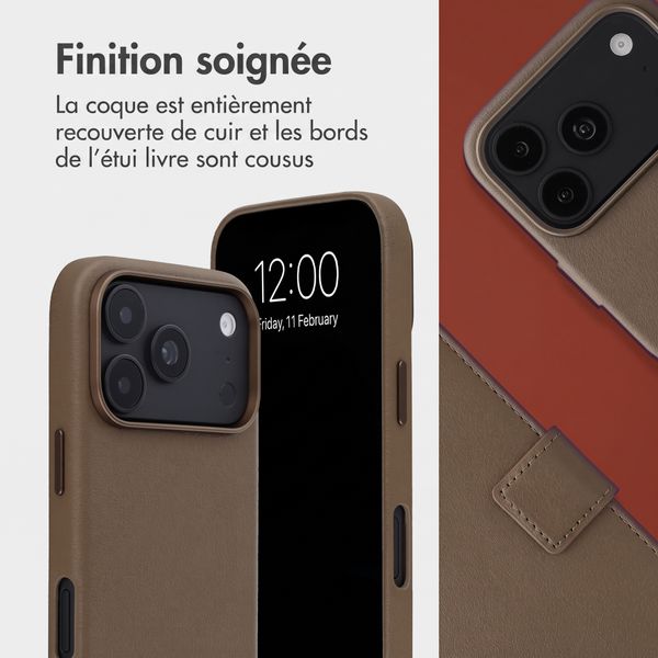 Accezz Étui de télephone portefeuille en cuir 2-en-1 avec MagSafe Apple iPhone 18 Pro Max / 17 Pro Max - Marron café