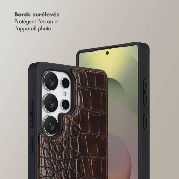 Selencia Coque de télephone Nova Croco avec cordon et porte-cartes Samsung Galaxy S25 Ultra - Choco Brown