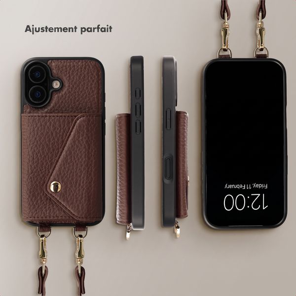 Selencia Coque de télephone Sera avec cordon et porte-cartes enveloppe Apple iPhone 16 - Chocolate Brown