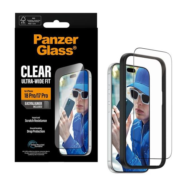 PanzerGlass Protection d'écran Ultra-Wide Fit Anti-bactérienne avec applicateur Apple iPhone 18 Pro / 17 Pro
