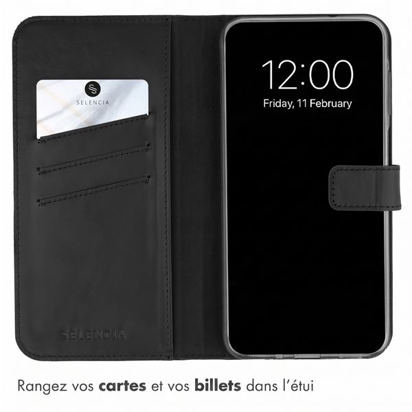 Selencia Étui portefeuille en cuir véritable Samsung Galaxy A27 (5G) - Noir