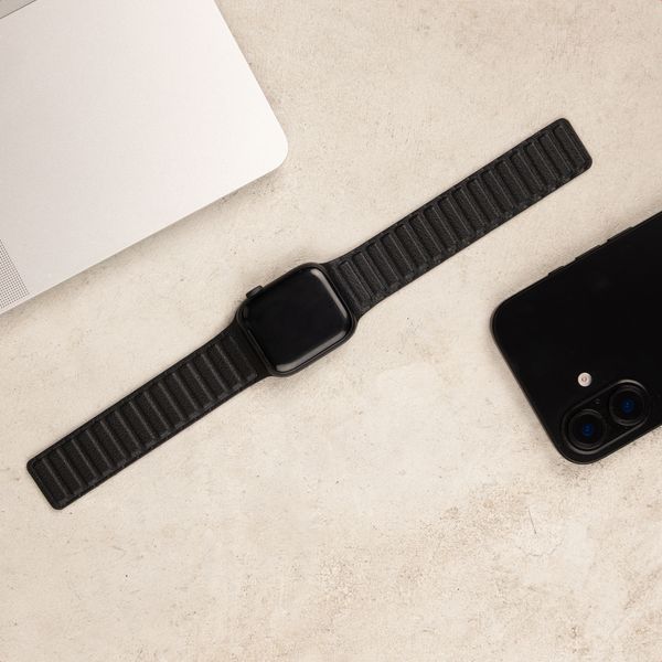 Accezz Bracelet en cuir véritable magnétique Apple Watch | 38/40/41/42 mm - Noir