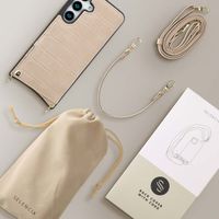 Selencia Coque de télephone Nova Croco avec cordon et porte-cartes Samsung Galaxy S25 - Beige