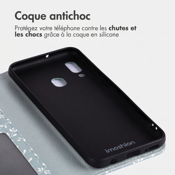 imoshion Étui de télephone portefeuille Design Samsung Galaxy A20e - Smoke Green Flowers