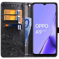 Etui de télephone portefeuille Mandala Oppo A5 (2020) / A9 (2020) - Noir