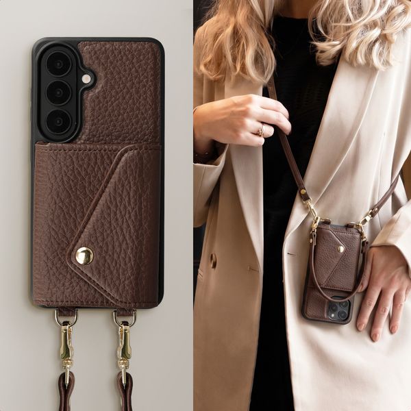 Selencia Coque de télephone Sera avec cordon et porte-cartes enveloppe Samsung Galaxy S26 - Chocolate Brown