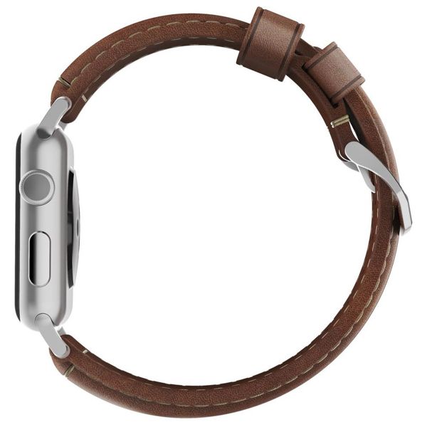 Nomad Bracelet traditionnel en cuir Apple Watch | 44/45/46/49 mm - Brown / Silver
