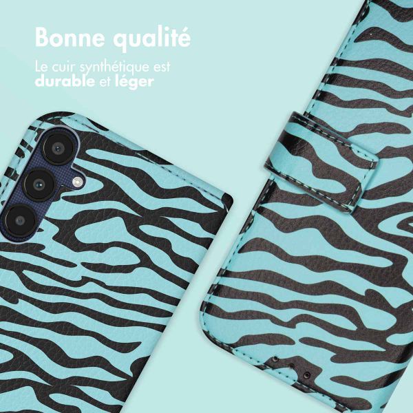 imoshion Étui de télephone portefeuille Design Samsung Galaxy A55 - Black Blue Stripes