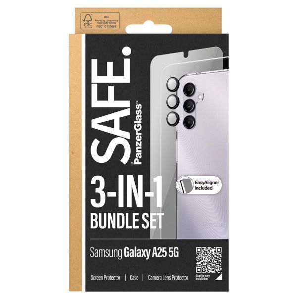 SAFE by PanzerGlass Pack 3-en-1 Safe - Coque + protection d'écran + protection de caméra Samsung Galaxy A25 (5G) - Transparent