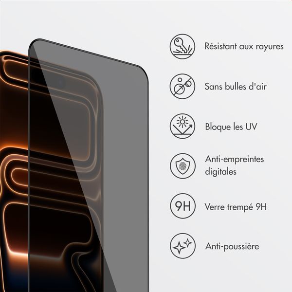 Accezz Protection d'écran en verre trempé avec filtre de confidentialité + Applicateur Apple iPhone 17 Pro Max