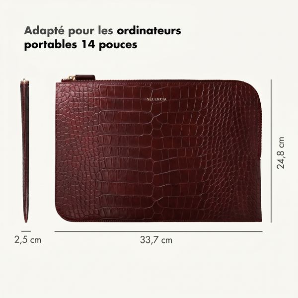 Selencia Pochette ordinateur Croco 14 pouces - Burgundy