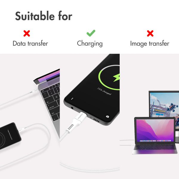 imoshion ﻿Câble Lightning vers USB-C - Non MFi - Textile tressé - 1 mètre - Blanc