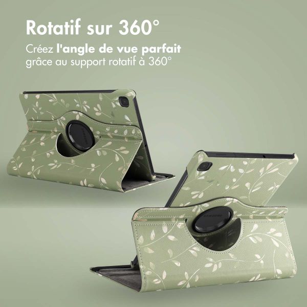 imoshion Coque tablette Design rotatif à 360° Samsung Galaxy Tab S6 Lite (2020/2022/2024)  - Green Flowers