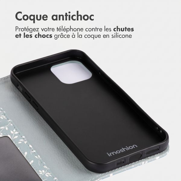 imoshion Étui de télephone portefeuille Design Apple iPhone 13 - Smoke Green Flowers
