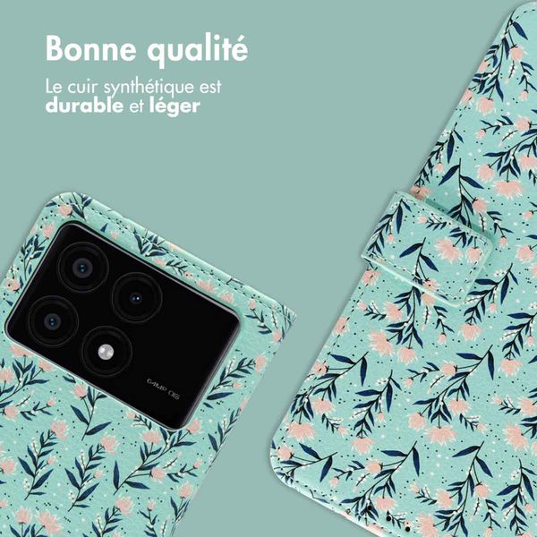 imoshion Étui de télephone portefeuille Design Xiaomi Poco X6 Pro - Blue Flowers
