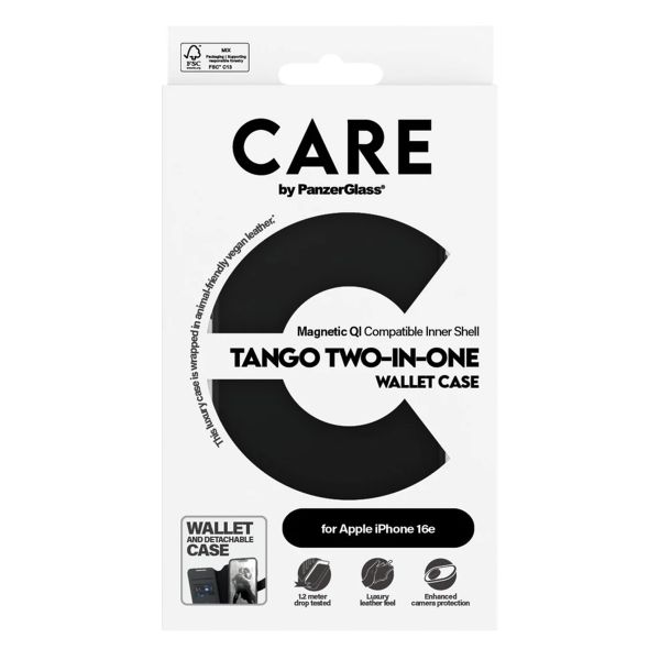 CARE by PanzerGlass Étui de télephone portefeuille Tango 2 en 1 avec MagSafe Apple iPhone 17e / 16e - Black