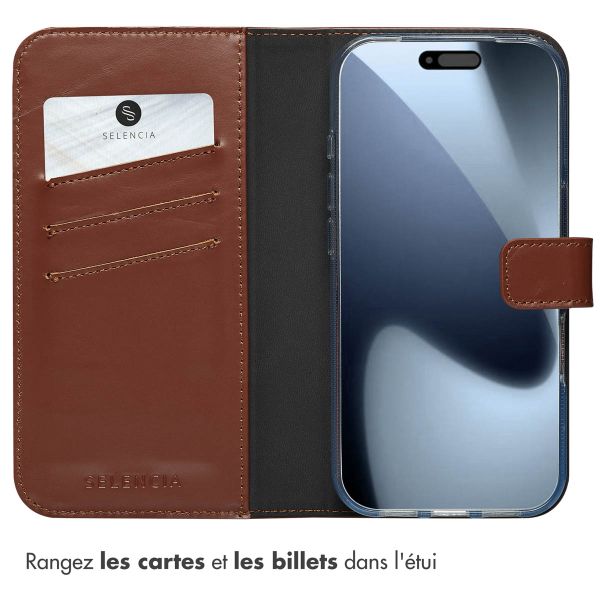 Selencia Étui portefeuille en cuir véritable Apple iPhone 17 Pro - Marron clair