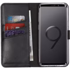 Selencia Étui portefeuille en cuir véritable Samsung Galaxy S9 - Noir