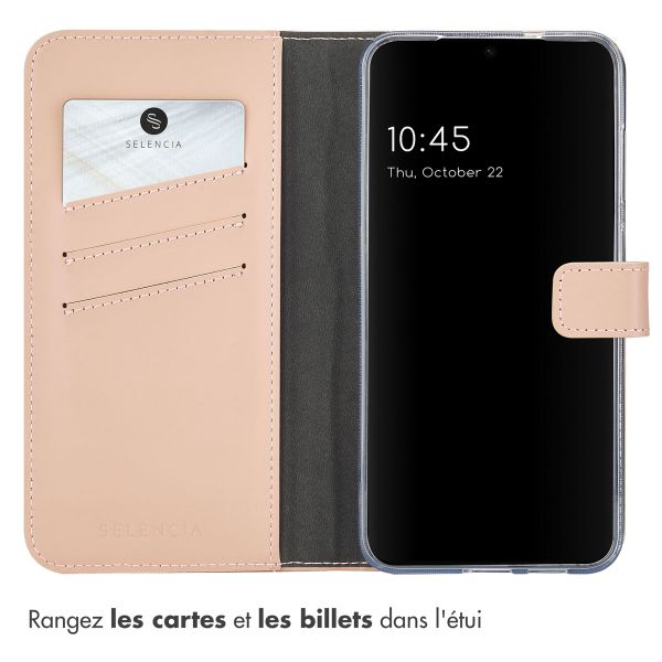 Selencia Étui portefeuille en cuir véritable Samsung Galaxy S25 - Dusty Pink