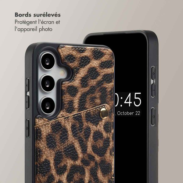 Selencia Coque de télephone Nova avec cordon et porte-cartes Samsung Galaxy S25 / S24 - Leopard