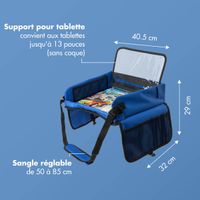 imoshion Table de voyage - Support de tablette voiture - 7 compartiments de rangement - Inclus 2 coloriages - Bleu