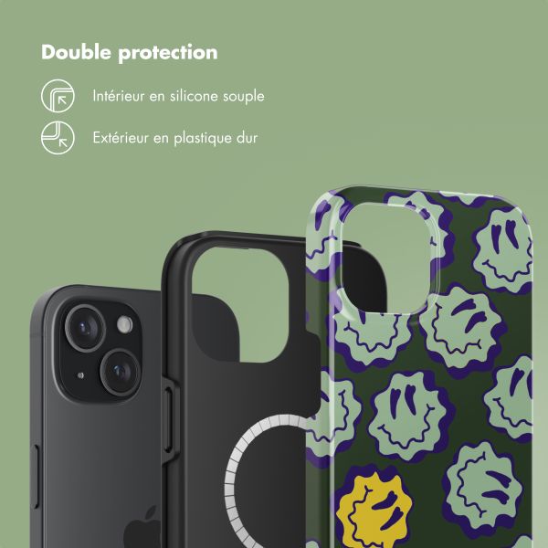 Selencia Coque arrière Vivid avec MagSafe Apple iPhone 15 - Wavy Smiley Green
