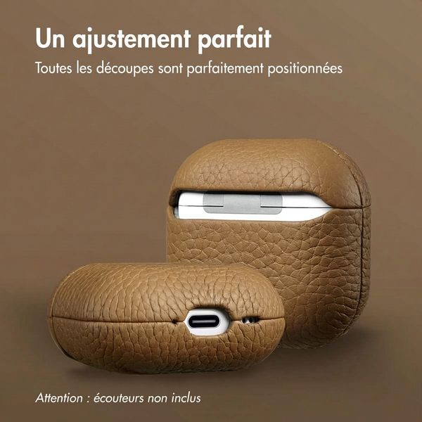 Accezz Coque en cuir véritable  Apple Airpods 4 - Taupe