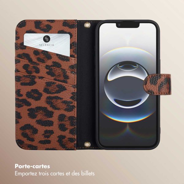 Selencia Étui de télephone portefeuille imprimé léopard Sabi Apple iPhone 17e / 16e - Mocha Brown