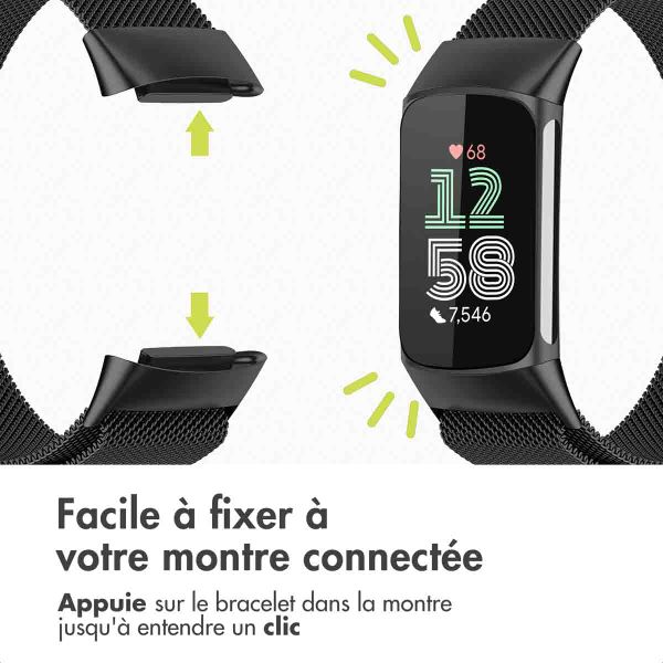 imoshion Bracelet magnétique milanais Fitbit Charge 5 - Taille S - Noir