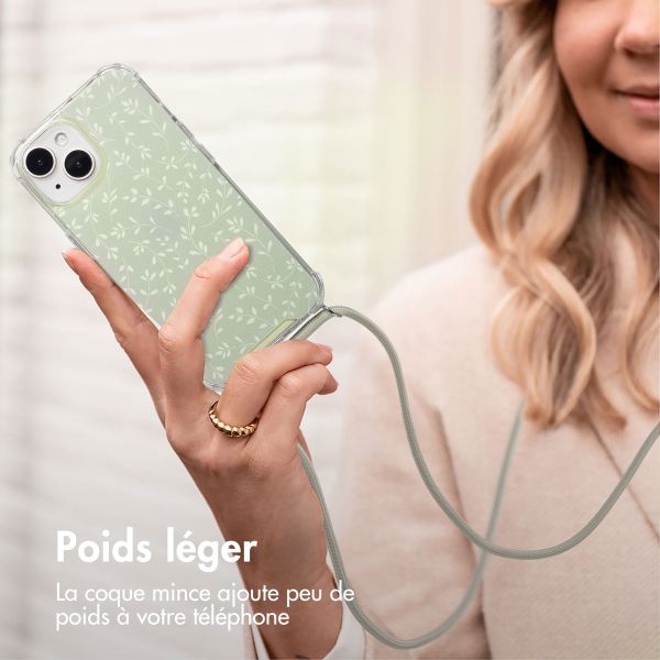 imoshion Coque Design avec cordon Apple iPhone 15 - Smoke Green Flowers