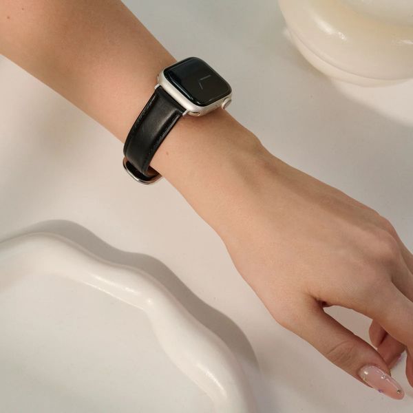 Burga Bracelet en cuir véritable Apple Watch | 38/40/41/42 mm - Don't Text / Silver