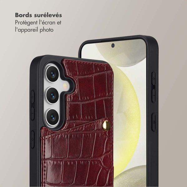 Selencia Coque de télephone Nova Croco avec cordon et porte-cartes Samsung Galaxy S25 / S24 - Burgundy